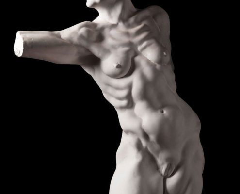 A statue of a man with no shirt on.