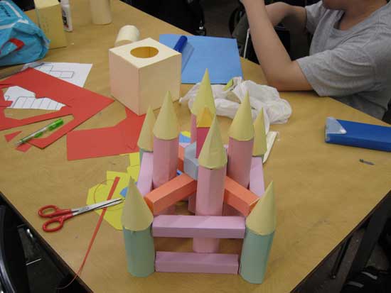 A table with many different colored blocks on it