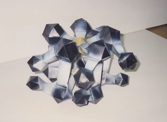 A group of black and white hexagons on the wall.